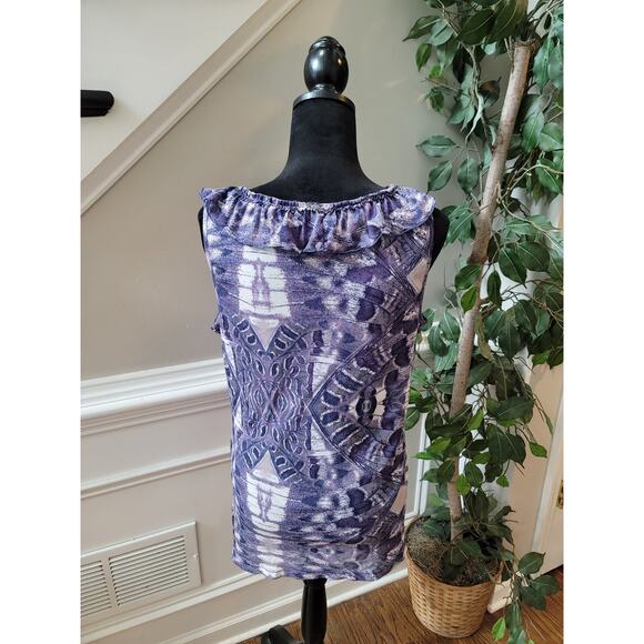 New York & Company Blouse Women's Size Large Purple White 100% Polyester - Picture 6 of 11